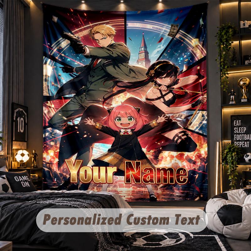Personalized Wall Tapestry,Spy × Family Custom Printed Name, Fabric Wall Art For Indoor Room Backdrop