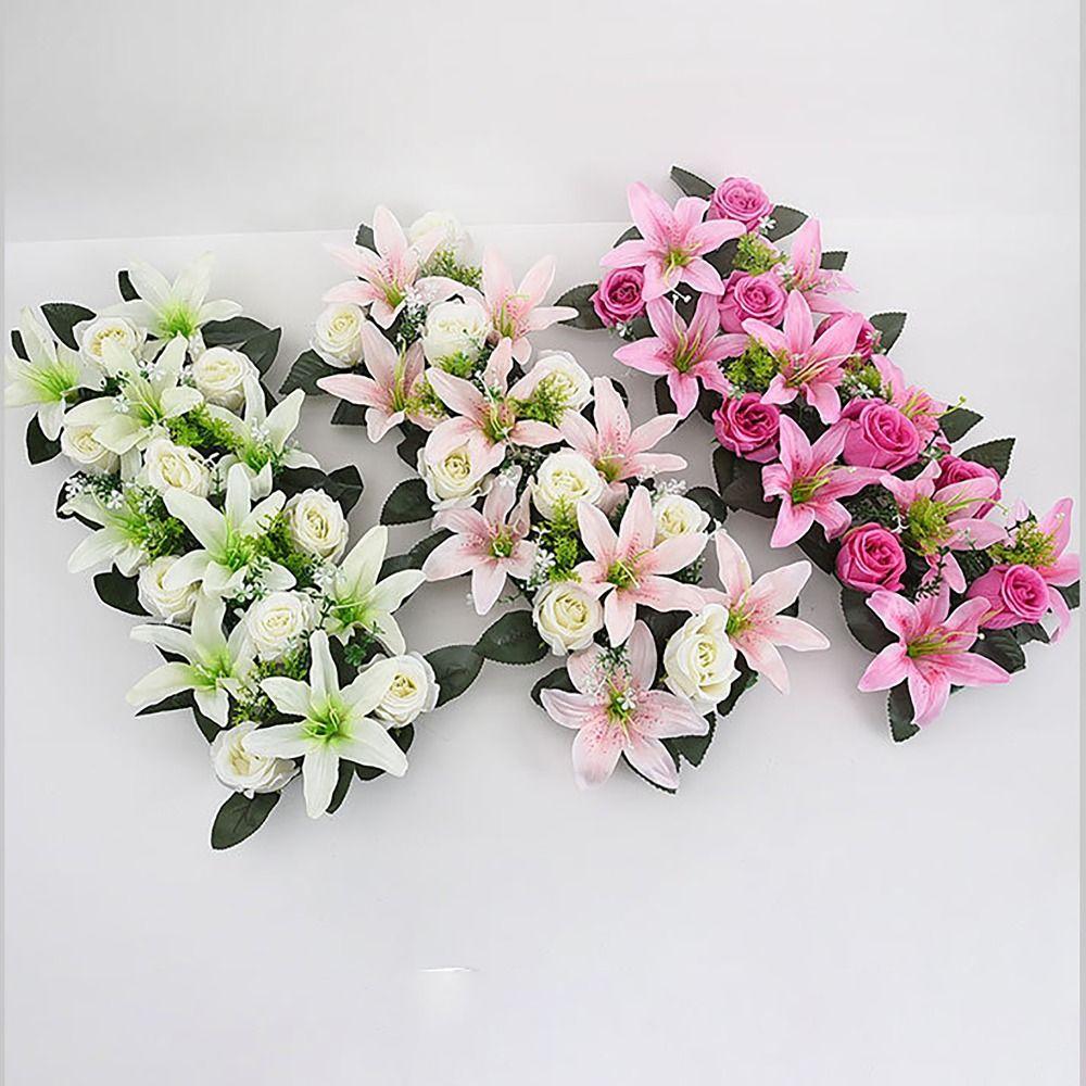 

18Pcs/bundle Shooting Prop Artificial Flowers 43cm Fake Flowers For Household Wedding Garden PURPLE LILY&PURPLE ROSE