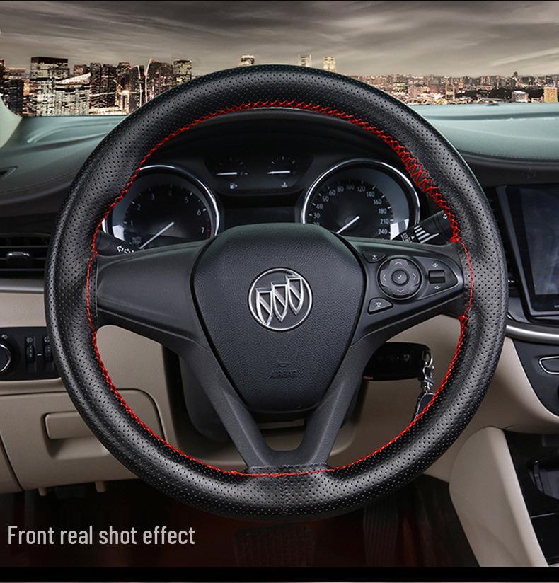 Ręcznie szyty pokrowiec na kierownicę z prawdziwej skóry bydlęcej, antypoślizgowy, oddychający, uniwersalny pasujący na każdą porę roku.