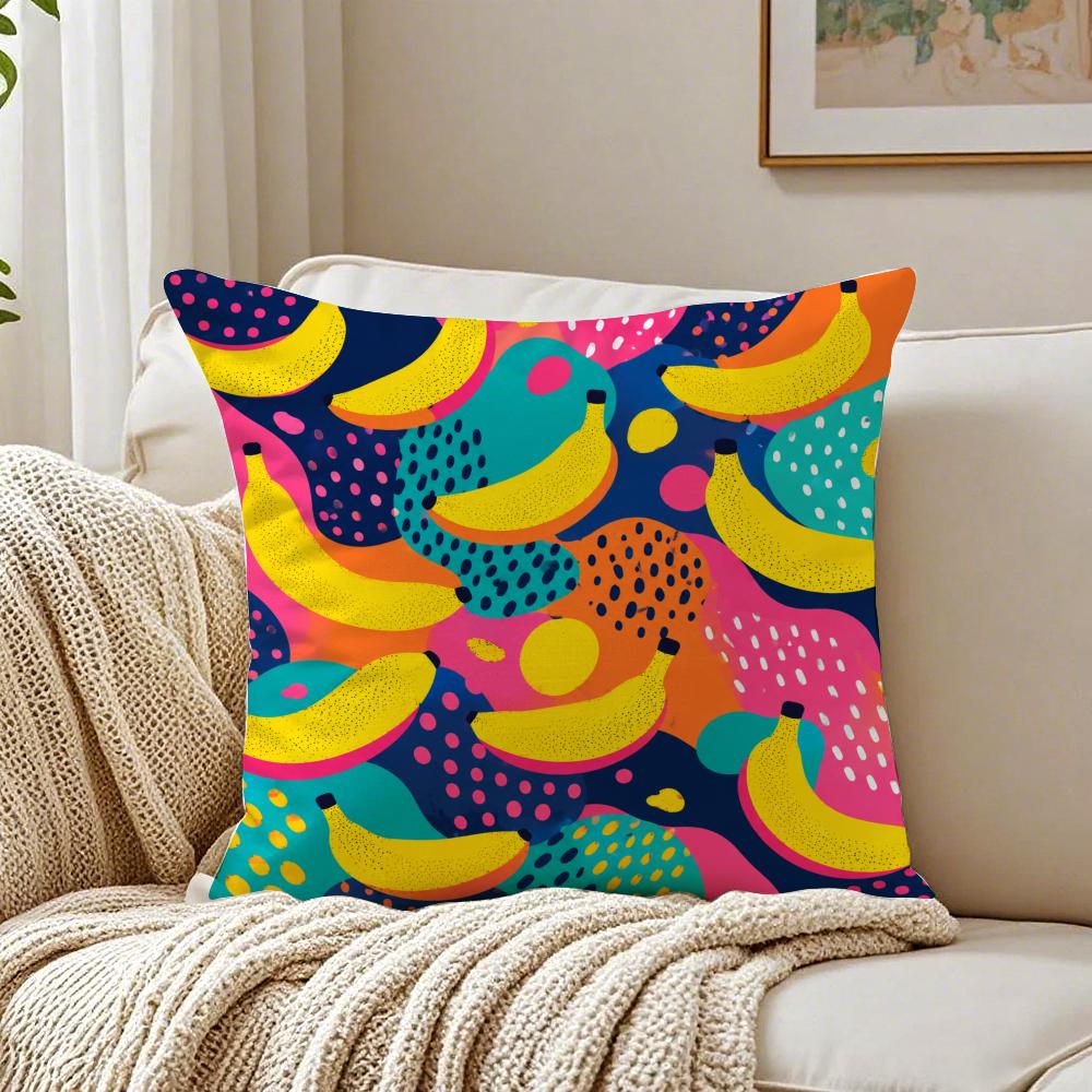 Banana Pop Art Pillow Case Double-Sided Plush Sofa Cushion Covers Organic Breathable Invisible Zipper