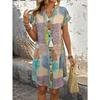 European and American Women's Summer Geometric Print Elegant V-neck Button Up Dress