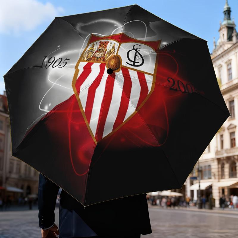 Football Sevilla Artwork Automatic Folding Umbrella - 8-Rib Travel Umbrella with Auto Open/Close & Portable Gifts for Holidays or Birthdays
