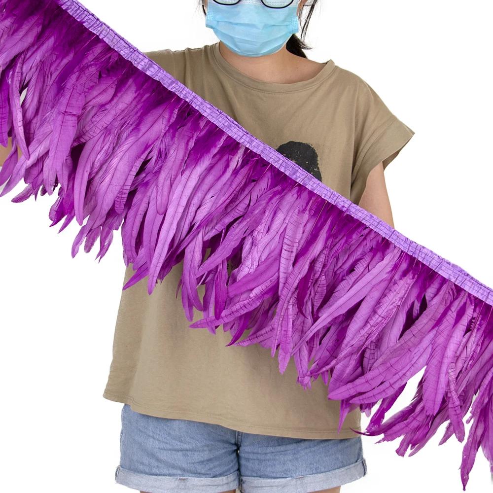 2Meters 25-30CM Rooster Tail Feather Tassel Trim for Wedding Party Dress Handicraft Accessory Cock Plumes Ribbon Chicken Feather