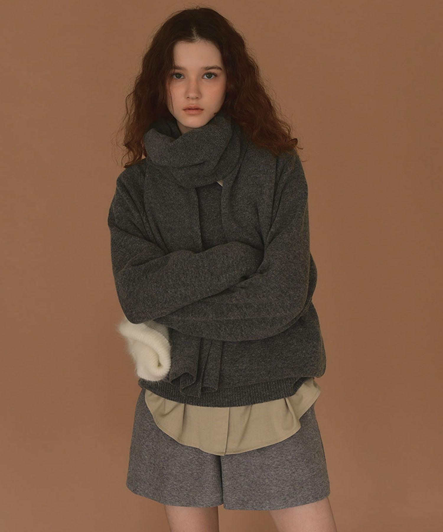 Shearing Wool Muffler Knit Set_[Gray] Grey/Free