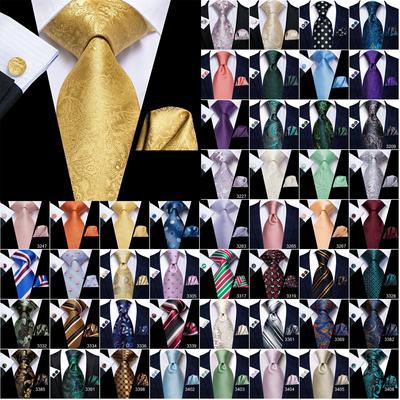 New Design Mens Yellow Golden Novelty Necktie Handkerchief Cufflinks Silk Tie Set