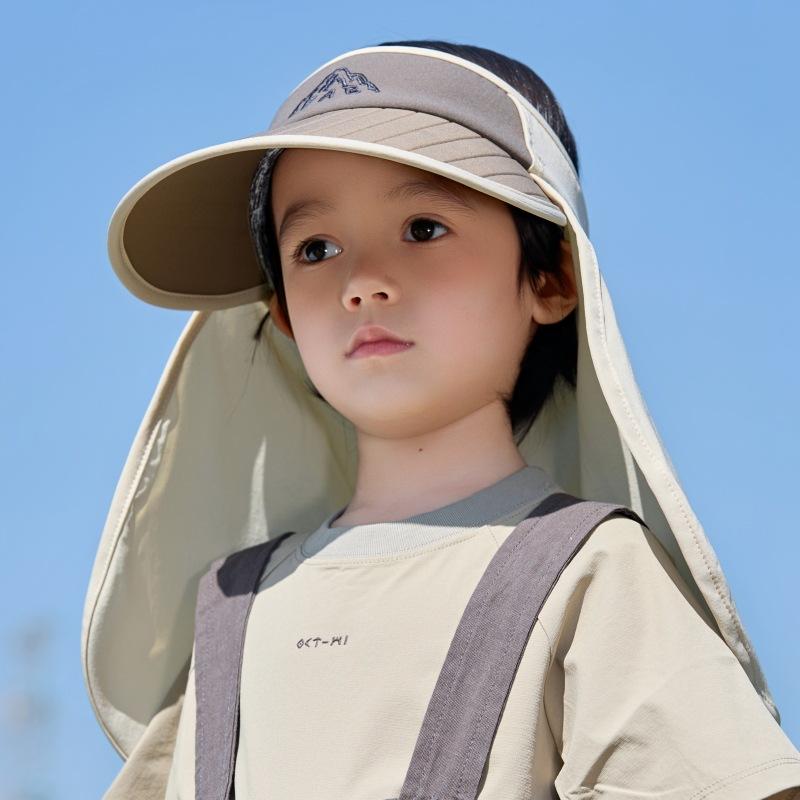 Children'S Mountain Pattern Outdoor Sports Empty Top Hat Travel Shawl Uv Protection Sun Hat Boys And Girls Big Brim Sun Hat