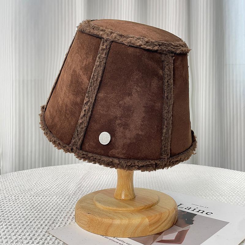 

Замшевая шляпа-котелок с короткими полями, осенне-зимняя, из толстого теплого плюша тедди, шляпа рыбака, женская универсальная панама в корейском стиле