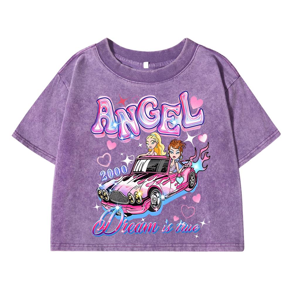 Dream Is Time Cartoon Printing Women Wash Short T Shirt Summer Breathable Tshirt Street Distress Tops