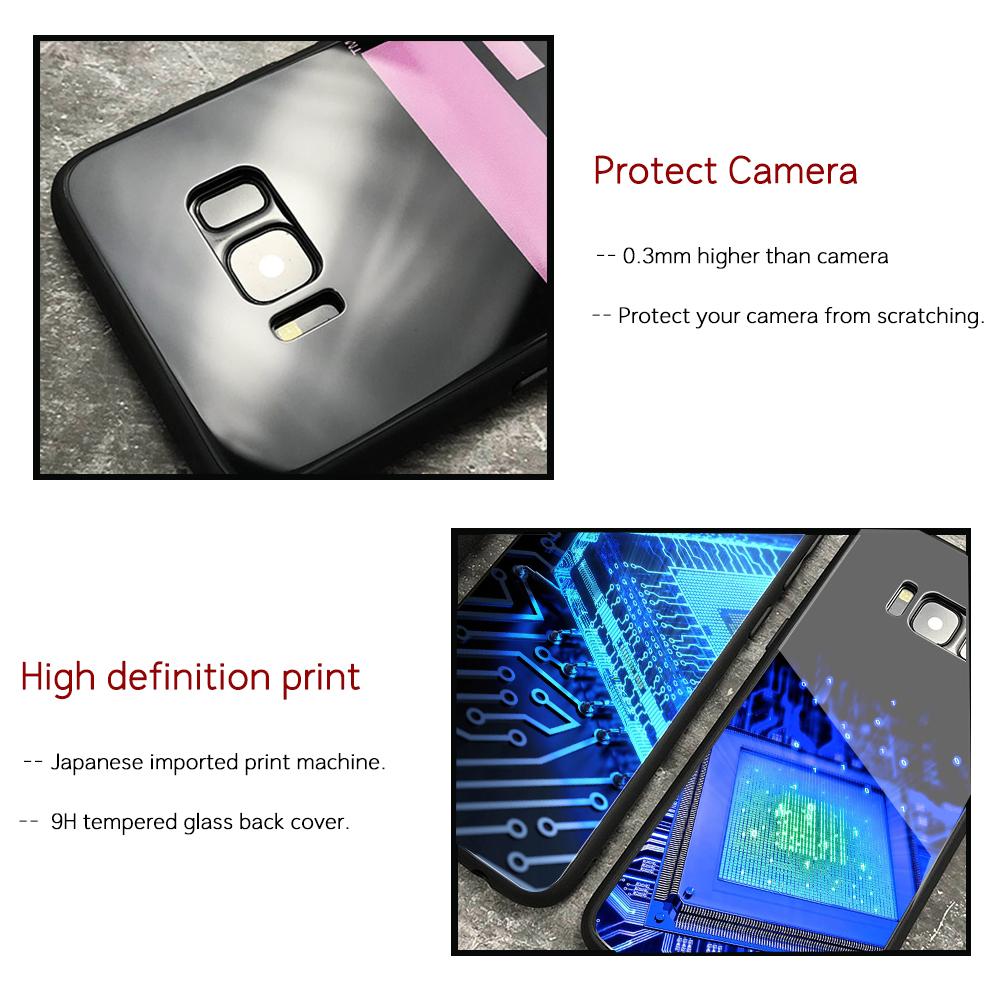 For Samsung S20 Plus Phone Case Glass Back Cover Chip Case for Samsung Galaxy S8 S9 S10 S20 S21 S22 Note 8 9 10 Plus S10e Ultra