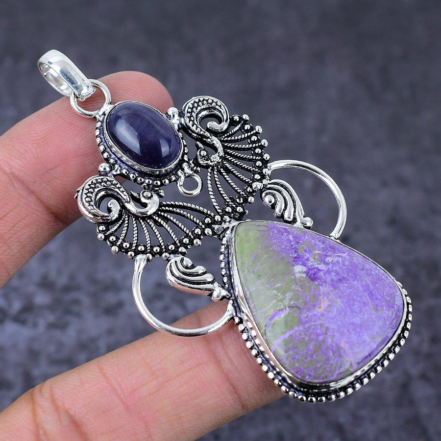Purpurite Gemstone Handmade 925 Sterling Silver Jewelry Pendant 3.15" M1r14