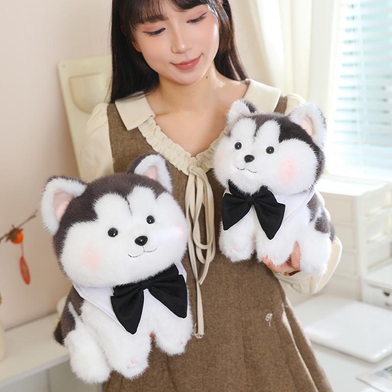 2026 New Cute Husky Plush Toys Cozy Fluffy Cartoon Bow Tie Husky Doll Warm Children Companion Puppy Doll Nice Birthday Gift