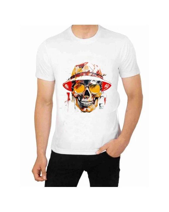 Skull Face Wearing a Fedora Hat T-Shirt for Men Apparel Pets Animals S