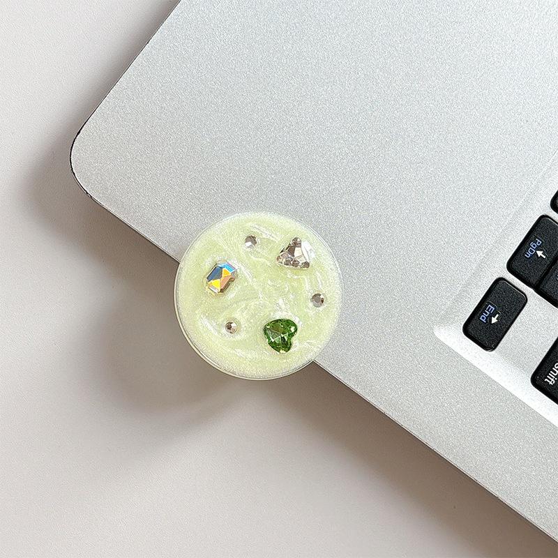 Korean Style Rhinestone Gemstone Phone Holder - Magnetic Round Finger Ring