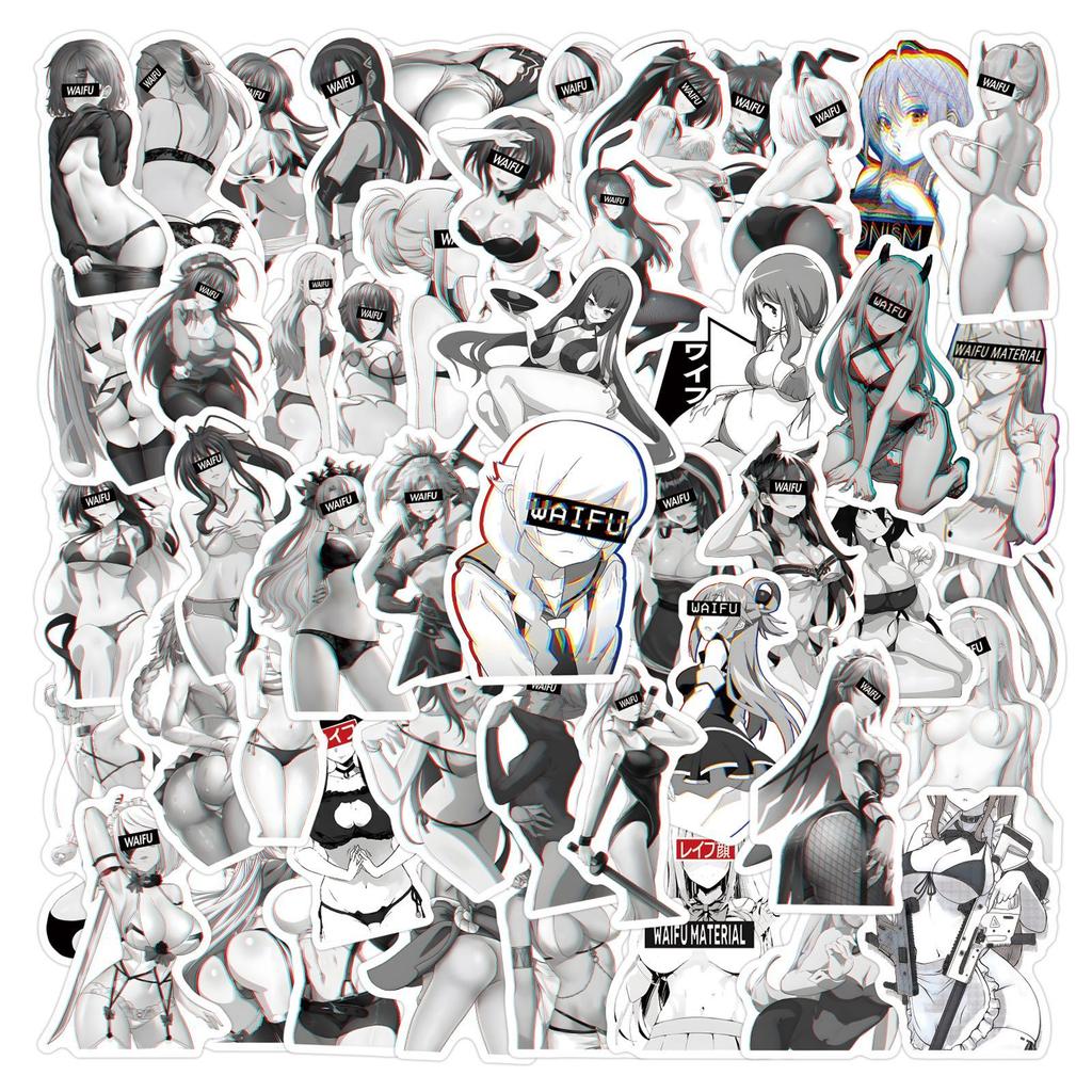 55 Sexy WAIFU Girls Doodle Stickers Decorative Scooter Water Cup Helmet Waterproof Stickers