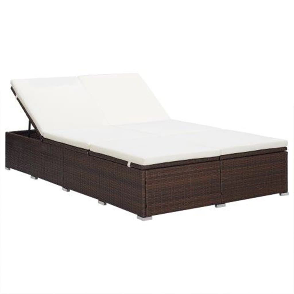 2 Person Sun Lounger with Cushion Poly Rattan Brown