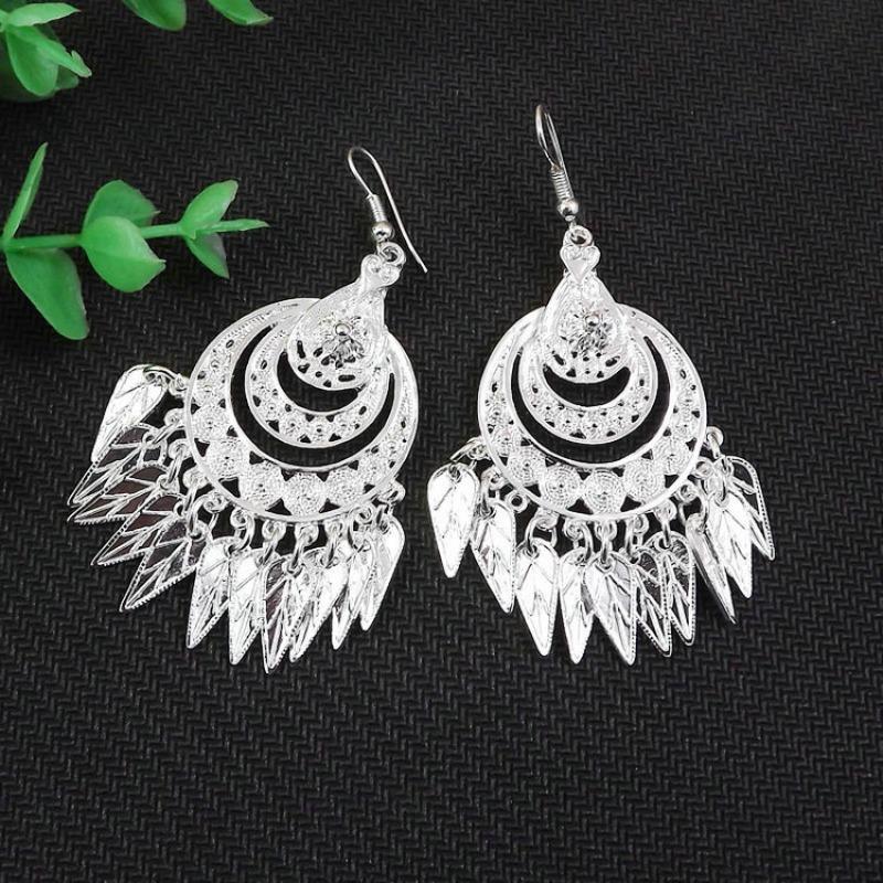 Этнические Бохо Серьги Украшения Мяо Мяо Серебряный Кулон Сценическое Выступление Цветок Посеребренные Серьги в Ретро Стиле