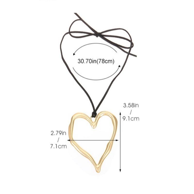 Överdrivet Stort Ihåligt Kärlekshjärta Hänge Choker Halsband för Kvinnor Goth Rosett Justerbar Kedja Y2K Smycken Bröllopstillbehör