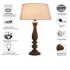58 Cm Floral Carved Black Wood Table Lamp with White Drum Shade Bedroom, Dining Room, Hotel Room, Living Room, Office Bulb Not Included
