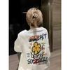 Womens Tee White Bold Letter Vibrant Floral Print Round Neck Short Sleeve Breathable Smooth Texture Casual Summer Top