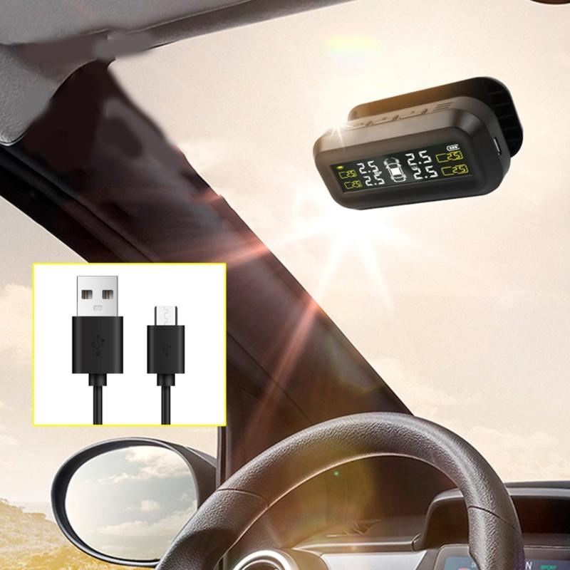 Wireless Tire Pressure Monitoring System (TPMS) for Small Size 4-tire Vehicles,Include 4 Sensors,USB Solar Power