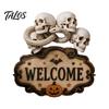 Haunted House Supplies Halloween Wooden Welcome Sign, Spooky Skull Frog Crow Witch Door Hanger, Hanging Plaque 2D Wall Sign for Home Party Decor