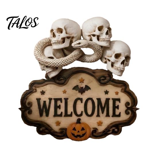 Haunted House Supplies Halloween Wooden Welcome Sign, Spooky Skull Frog Crow Witch Door Hanger, Hanging Plaque 2D Wall Sign for Home Party Decor