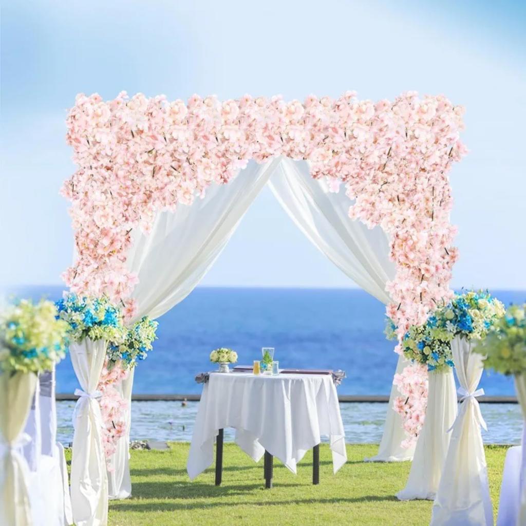 1-5PCS Faux Cherry Blossom Vine Artificial Flower Garland Ivy Decor for Cover Wrapping Wall Wedding Home Decoration