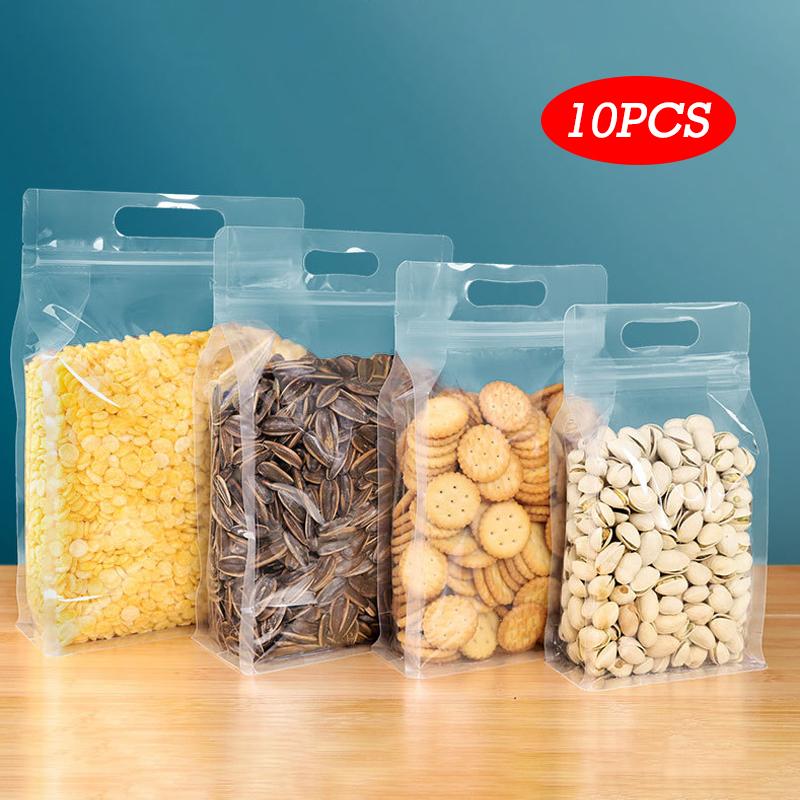 

10 шт. герметичных пакетов с застежкой-молнией, прозрачные пакеты для упаковки пищевых продуктов, пакеты с ручкой, многоразовые пакеты для хранения конфет, чая, орехов, сухофруктов 12x22cm