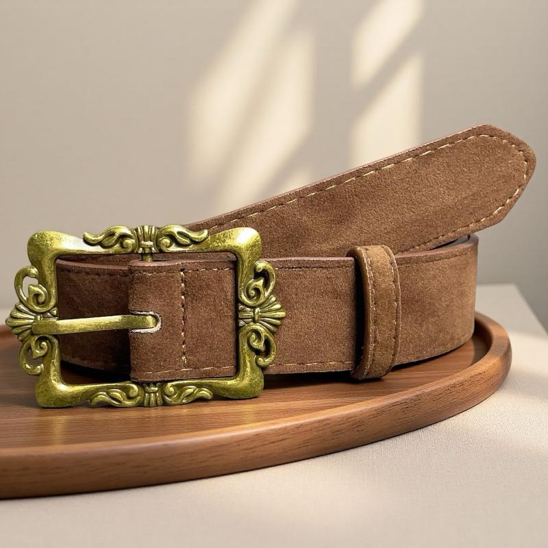 Maillard Styles Retro Mode Wildleder Gürtel Mit Metallschnalle Taillengürtel Ins Vielseitiger Dekorationsgürtel