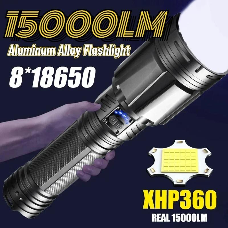 15000LM XHP360 Hochleistungs-LED-Taschenlampe Leistungsstarke Taschenlampe Wiederaufladbar Super Große Reichweite Outdoor Notfall Camping Laterne