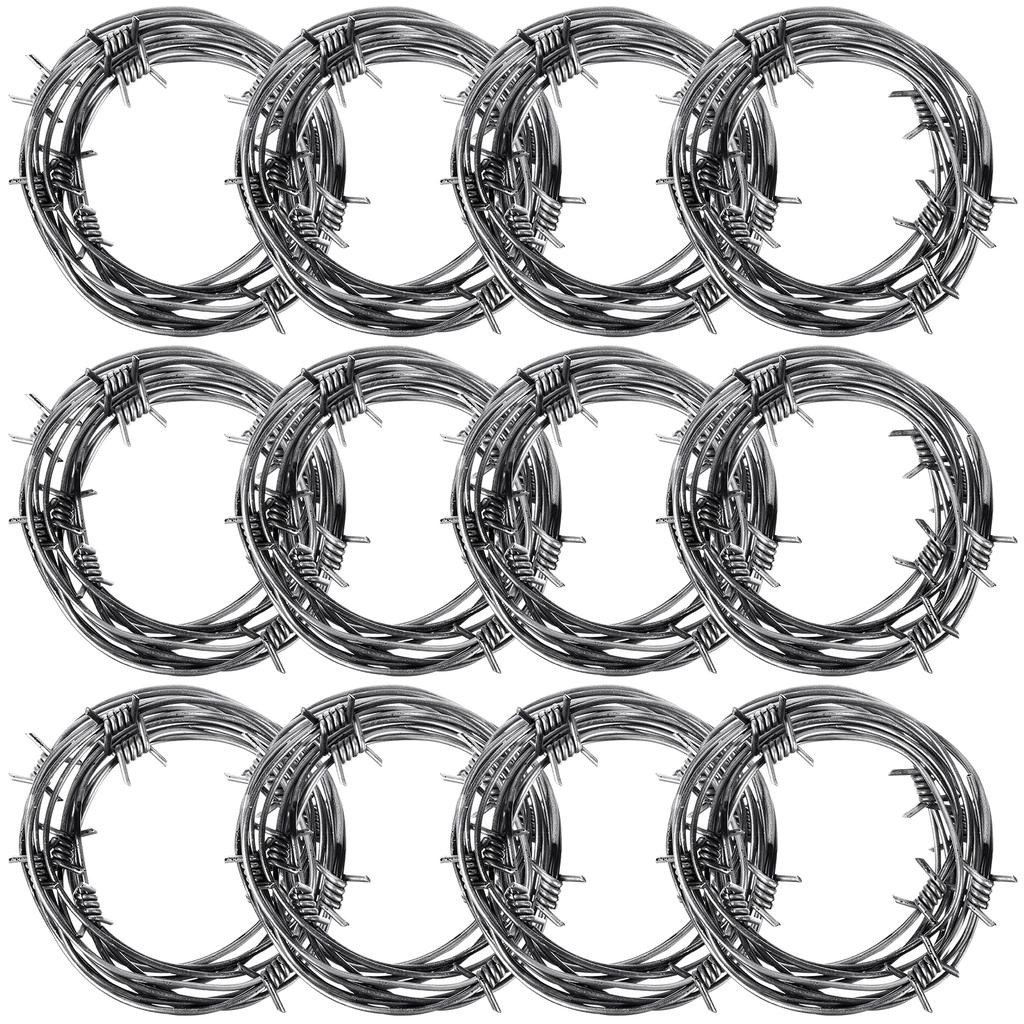 98 Foot Silver Fake Rusted Barbed Wire Decoration 12 Pcs Halloween Plastic Barb Wire Decoration Prop Western Decor Rusty Western
