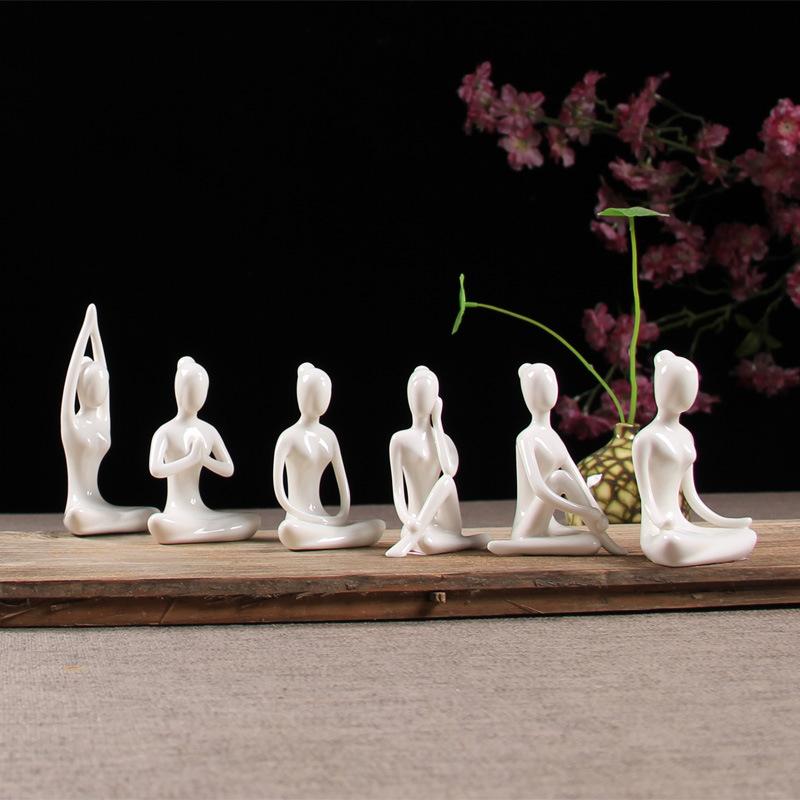 Yogapose Staty Staty Keramisk Prydnad Hem Abstrakt Figur Väggskåp Dekoration