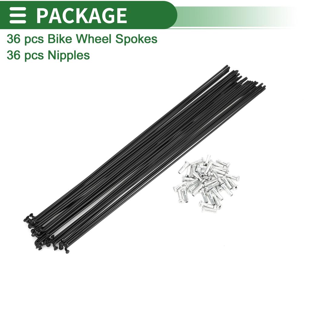 Motoforti Universal Bicycle Spokes, Bicycle Wheel Spokes, 14G, 280mm Length, Carbon Steel, Black, 1 Set