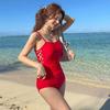 Sexy Spice Girl Red Small Breast Suspender Triangle One-piece Hollow Lace-up Skinny Hot Spring Resort Swimsuit Women
