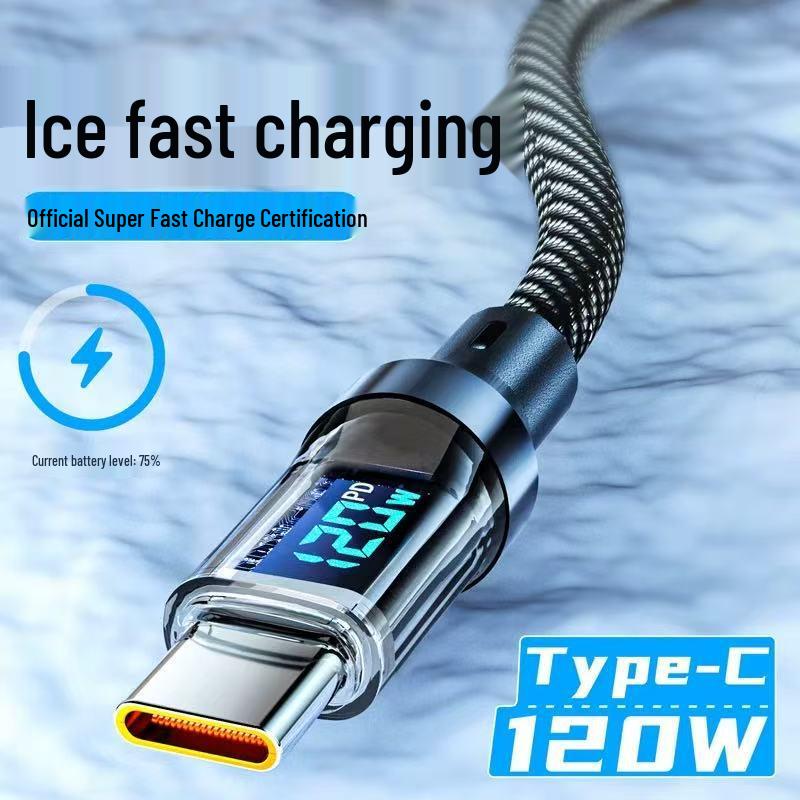 120W Digital Display Data Cable for Huawei, Apple, Vivo, Oppo Fast Charging