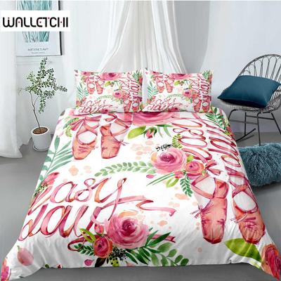 Conjunto de Capa de Edredom de Ballet King Microfibra Acessório de Ballet Sapatos Vestido Conjunto de Cama para Meninas Folhas Rosa Estilo Verão Capa de Edredom