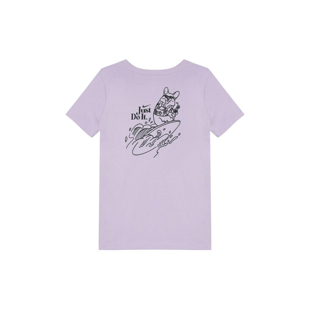 Nike Sportswear Essentials Series Pattern Print Crew Neck Pullover Short Sleeve T-Shirt Women Tops Light-Mist-Purple FV1131-536