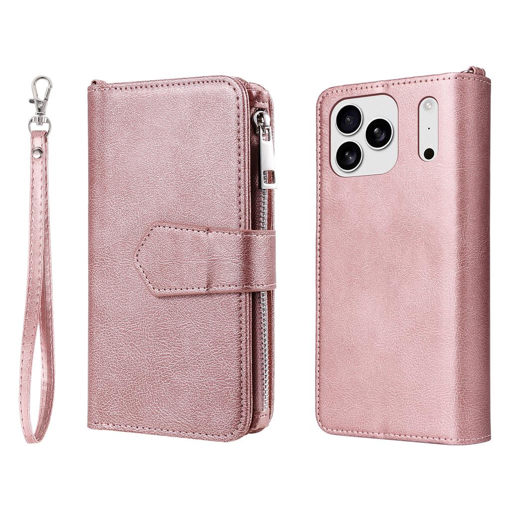 For iPhone 17 Pro Max Magnetic Leather Case Mobile Cover with Detachable Zipper Wallet Strap