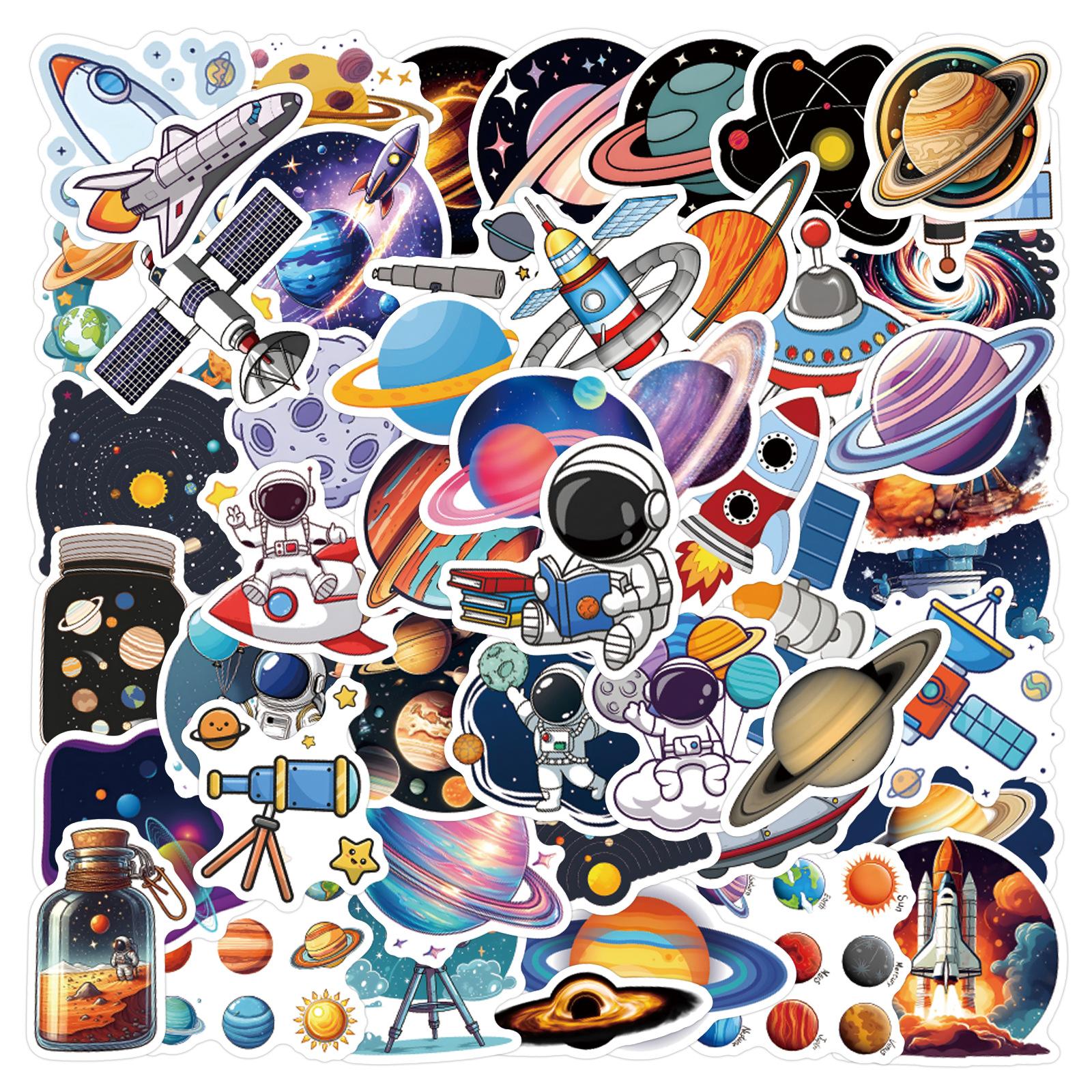 60PCS Space Exploration Graffiti Stickers Pack Astronaut Planet Rocket Decals for Laptop Water Bottle Educational Toys Gift