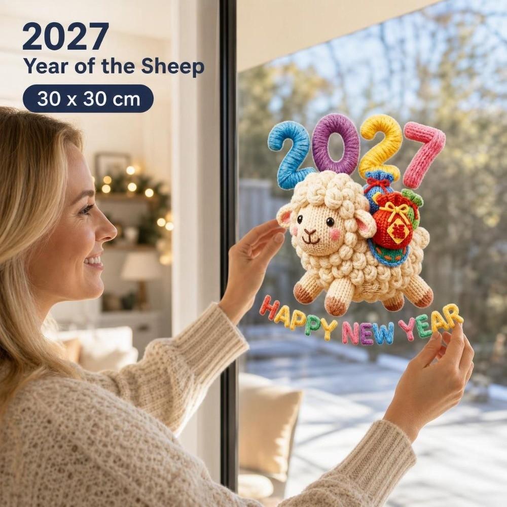 3D Effect Static Window Cling 2027 New Year Glass Door Sticker Sheep Sticker Decal Living Room