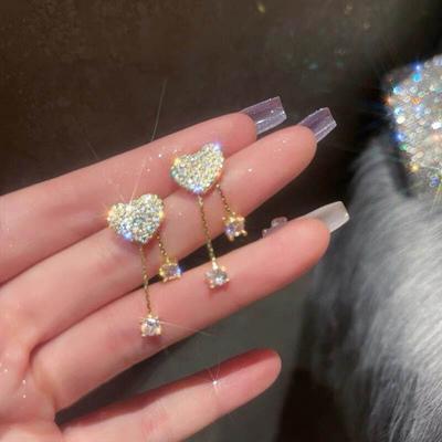 Sparkling Long Tassels Dangle Earrings For Women Elegant  Heart Shaped Pendant Earrings Party Wedding Jewelry Gifts