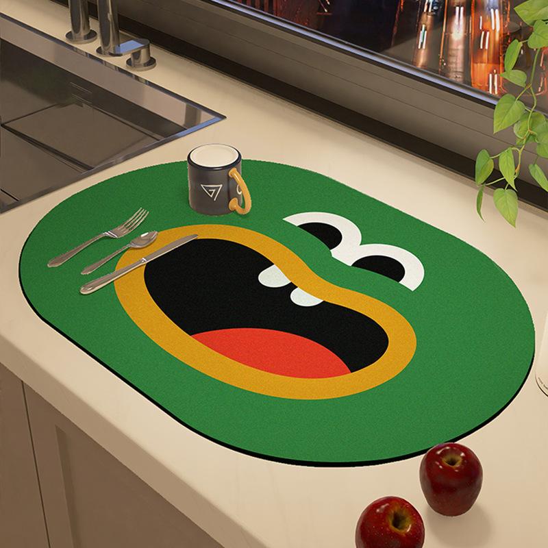 

Мультяшный забавный диатомовый грязевой дренажный коврик для кухонной раковины, кофемашины, бара, водопоглощающая миска, быстросохнущая миска, коврик для сушки посуды 50 * 80cm