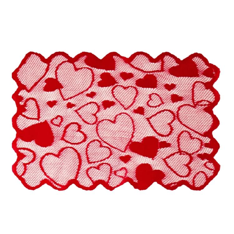 5Pcs Valentines Theme Lace Table Runner and Placemat Set with Heart Pattern Romantics Weddig Anniversaries Dinner Decors