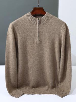Men's Cashmere Knit Zipper Sweater - Solid Color, Loose Fit, Half-High Collar, Autumn/Winter Collection