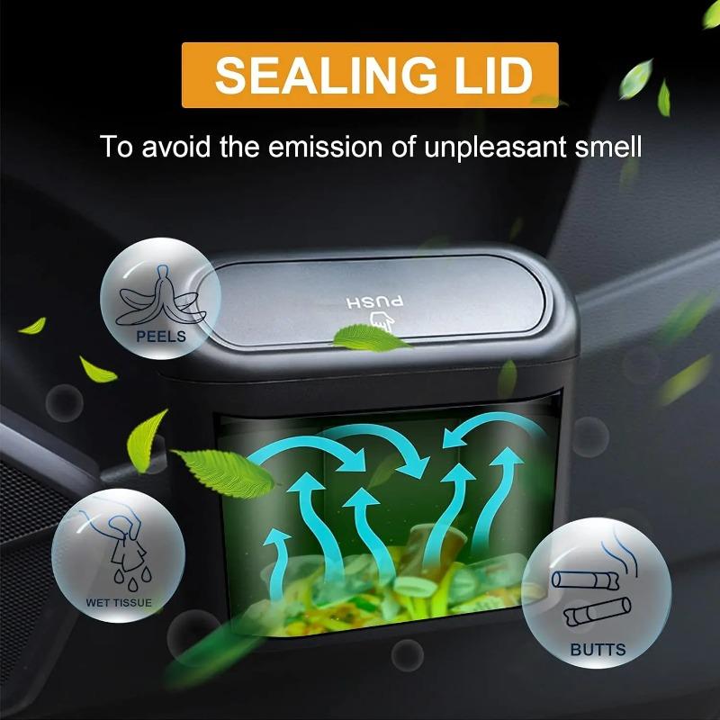 Hanging Car Trash Can with Lid Mini Tray Dustbin Garbage Box Trash Car Interior Storage Case Trash Bin Push Can Car Accessories