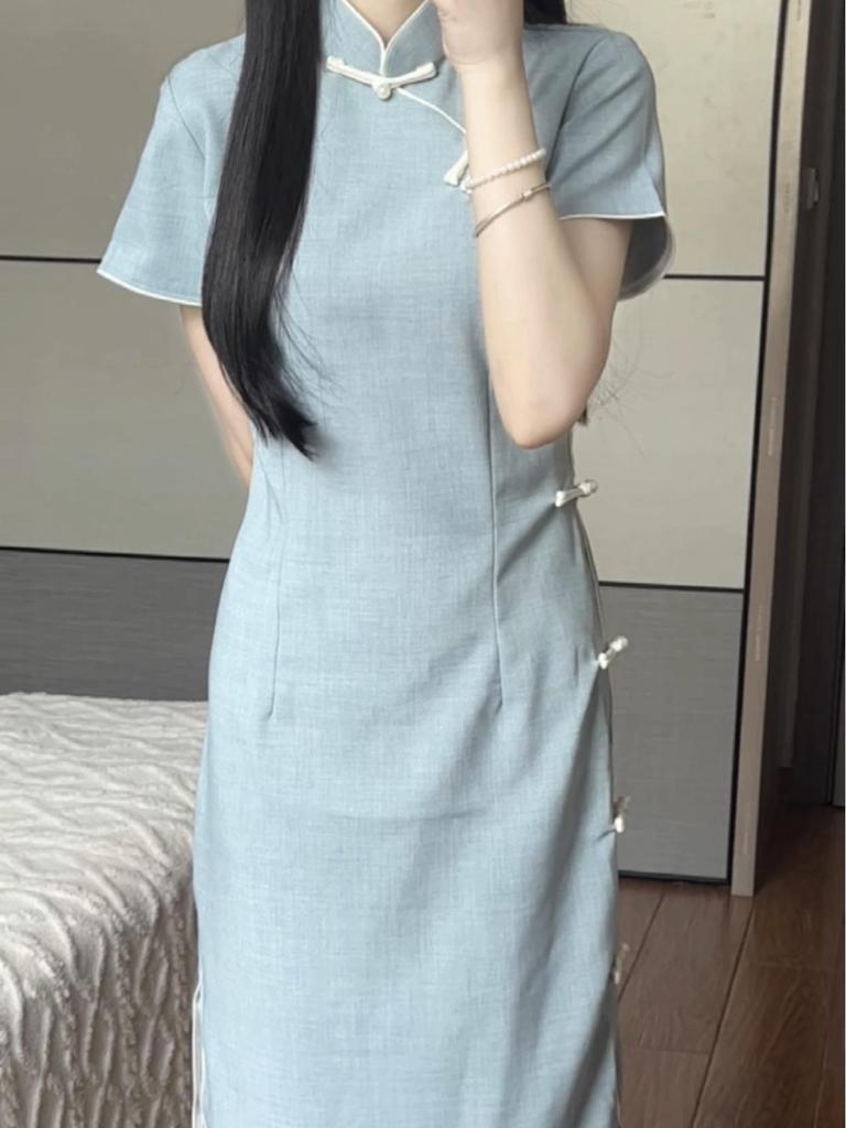 2025 Elegant Chinese Pan Kou Cheongsam: Summer Long Dress with Modern Charm
