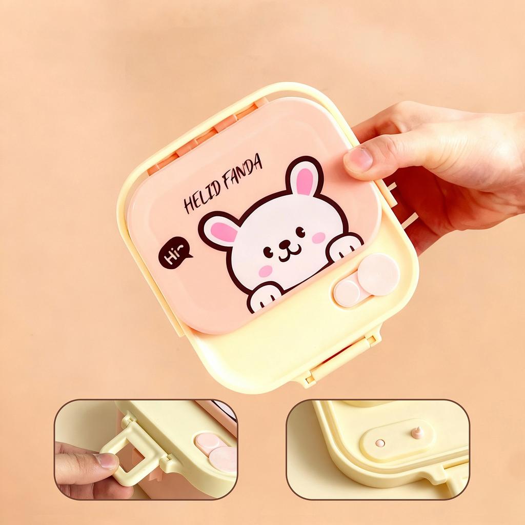 Quadratische 304 Edelstahl Bento Lunchbox mit Besteck & Griff Tragbarer Cartoon Obstsalat Lebensmittelbehälter für Kinder Schüler