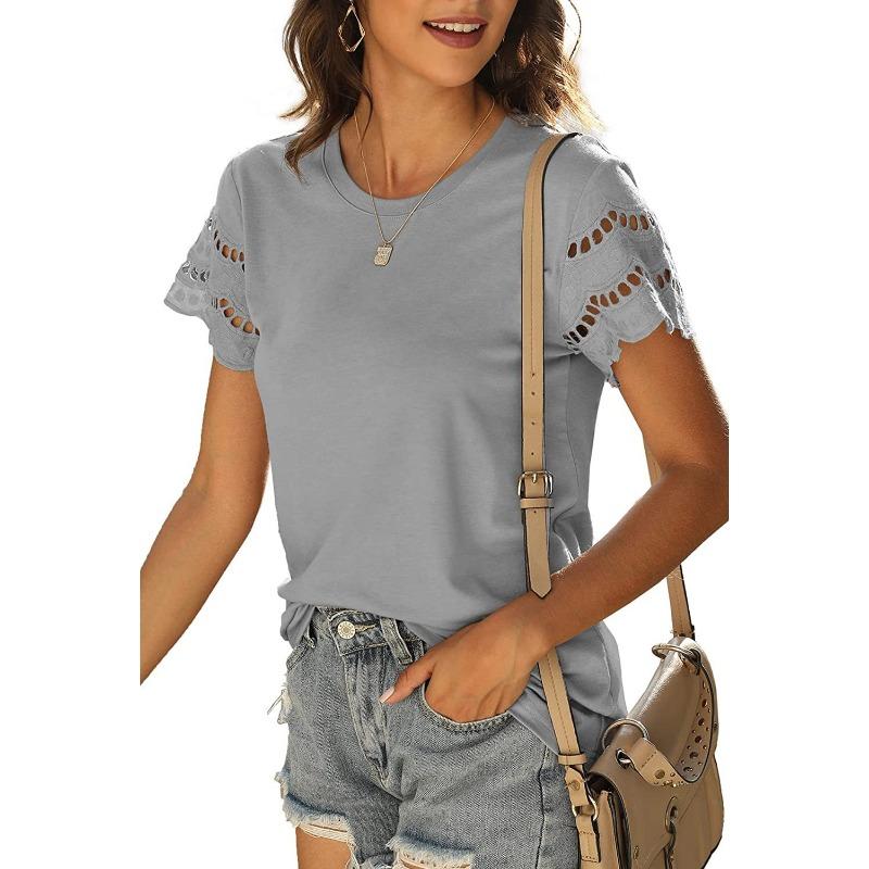 YYFS Dámská móda Ležérní Léto Jaro Jednobarevné halenky a košile s krátkým rukávem a výstřihem do O