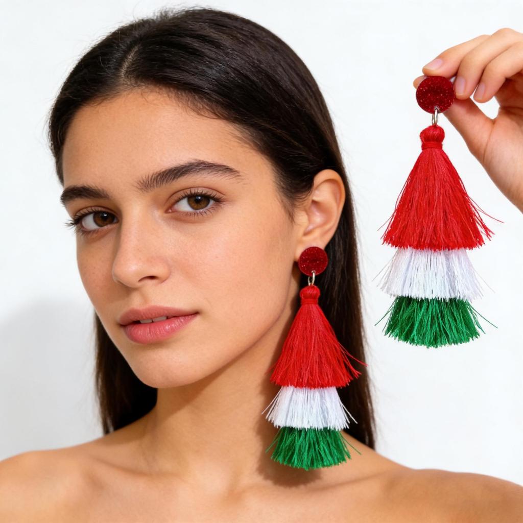 New Multi-Layer Tassel Pendant Women's Earrings In Red, White, and Green - Tower Style Stud Fashion Accessories.