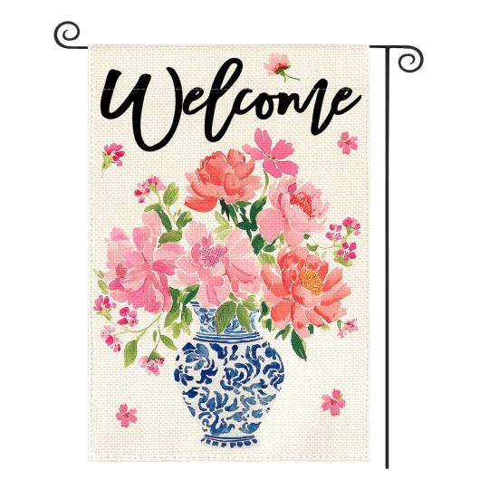 Hello Spring Floral Garden Flag 12x18 Inch Double Sided Colorful Flowers